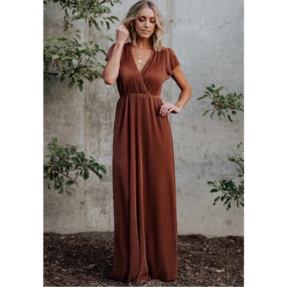 Baltic Born Athena Pleated Maxi Dress | Bronze - Picture 2 of 7